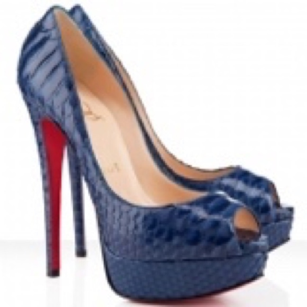 Christian Louboutin Navy Python Leather Peep Toe - image 8